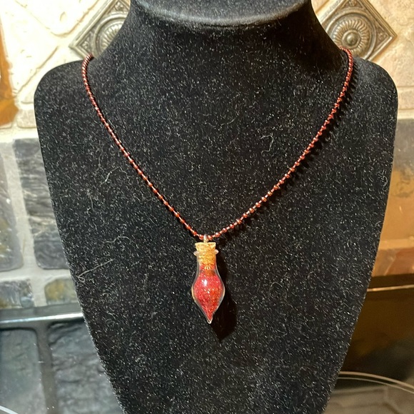 Jewelry - New Christmas glass ornament with glitter necklace on red chain 24 inches